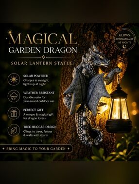 Dragon Tree Hugger Solar Lantern Garden Statue Resin Outdoor Decor 9.3in